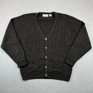 VTG 90s Blake & Manley Cable Knit Cardigan Sweater Men M Charcoal Grandpa Retro